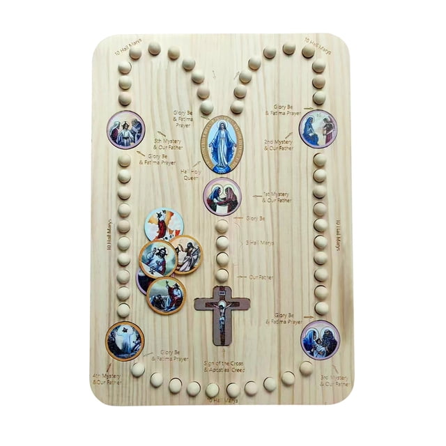 onlyliua Ofertas Del Prime Day de Hoy 2024 Table Of Madera para Rosario, Tarjeta Mística Del Rosario de La Misericordia, Bandeja de Madera Colorida para Sujetar El Rosario, Iluminación para La Educac
