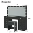 thumbnail image 3 of 13 Drawers Vanity Desk, Makeup Vanity with Power Outlet, Vanity Table with Mirror and LED Bulbs, 3 Color Lighting Modes, Glass Top, Dressing Table for Bedroom, 3 of 7