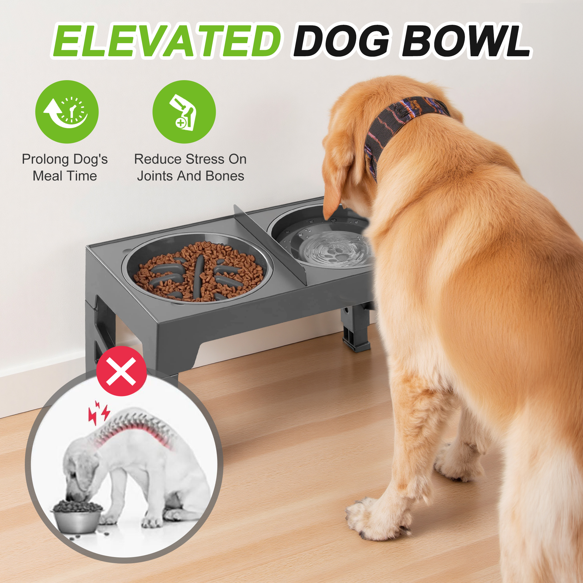 Garitin Elevated Slow Feeder Dog Bowls with Stand photo 6