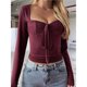 thumbnail image 4 of Top de Encaje de Larga con Cuello en V para Mujer, Estilo Y2K, Camiseta Sin Mangas, Ideal para Otoño e Invierno Rojo L, 4 of 7