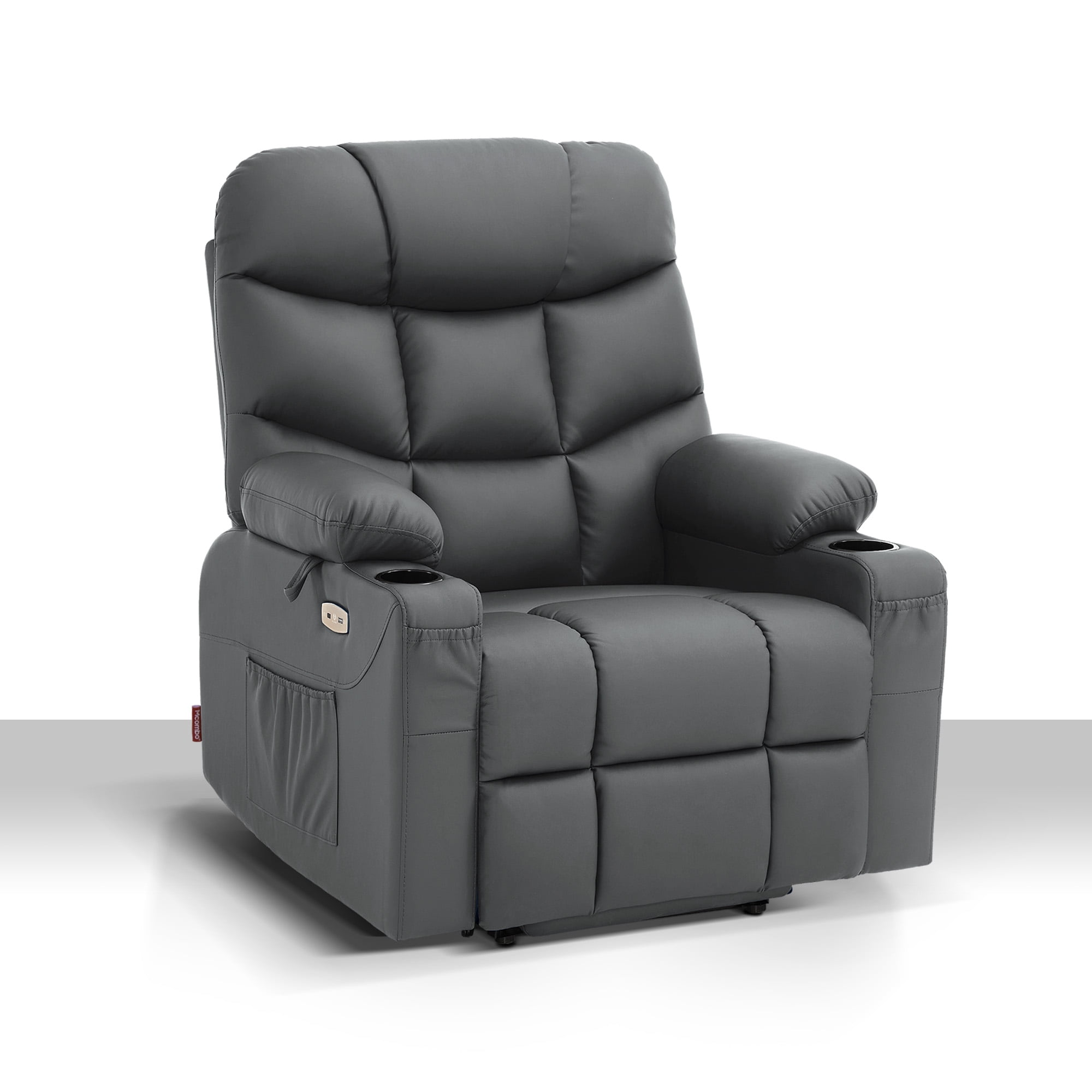 MCombo Power Lift Recliner Chair with Extended Footrest for Elderly, Faux Leather(Dark Grey)