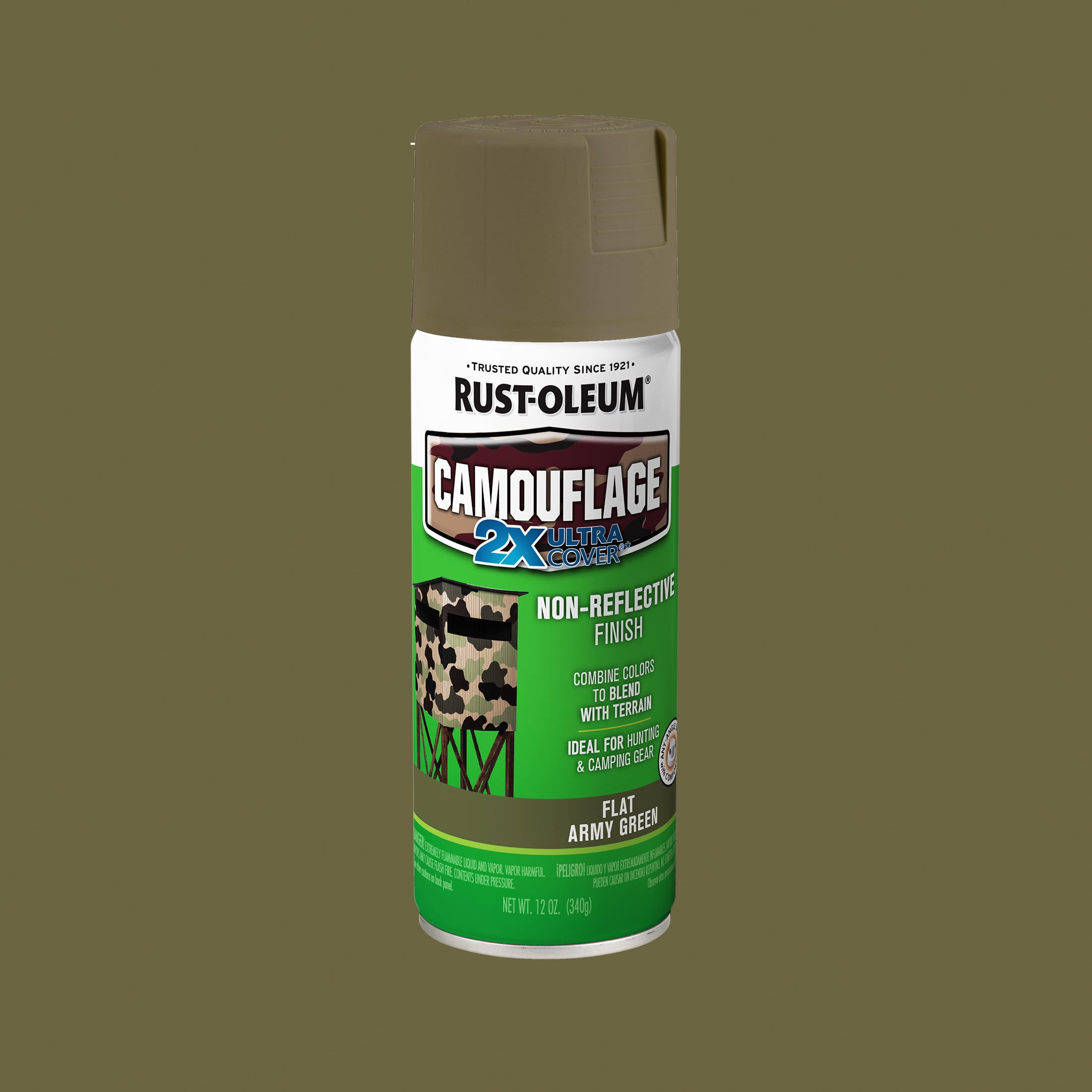 (6 pack) Army Green, Rust-Oleum Camouflage 2X Ultra Cover Flat Spray Paint-279176, 12 oz