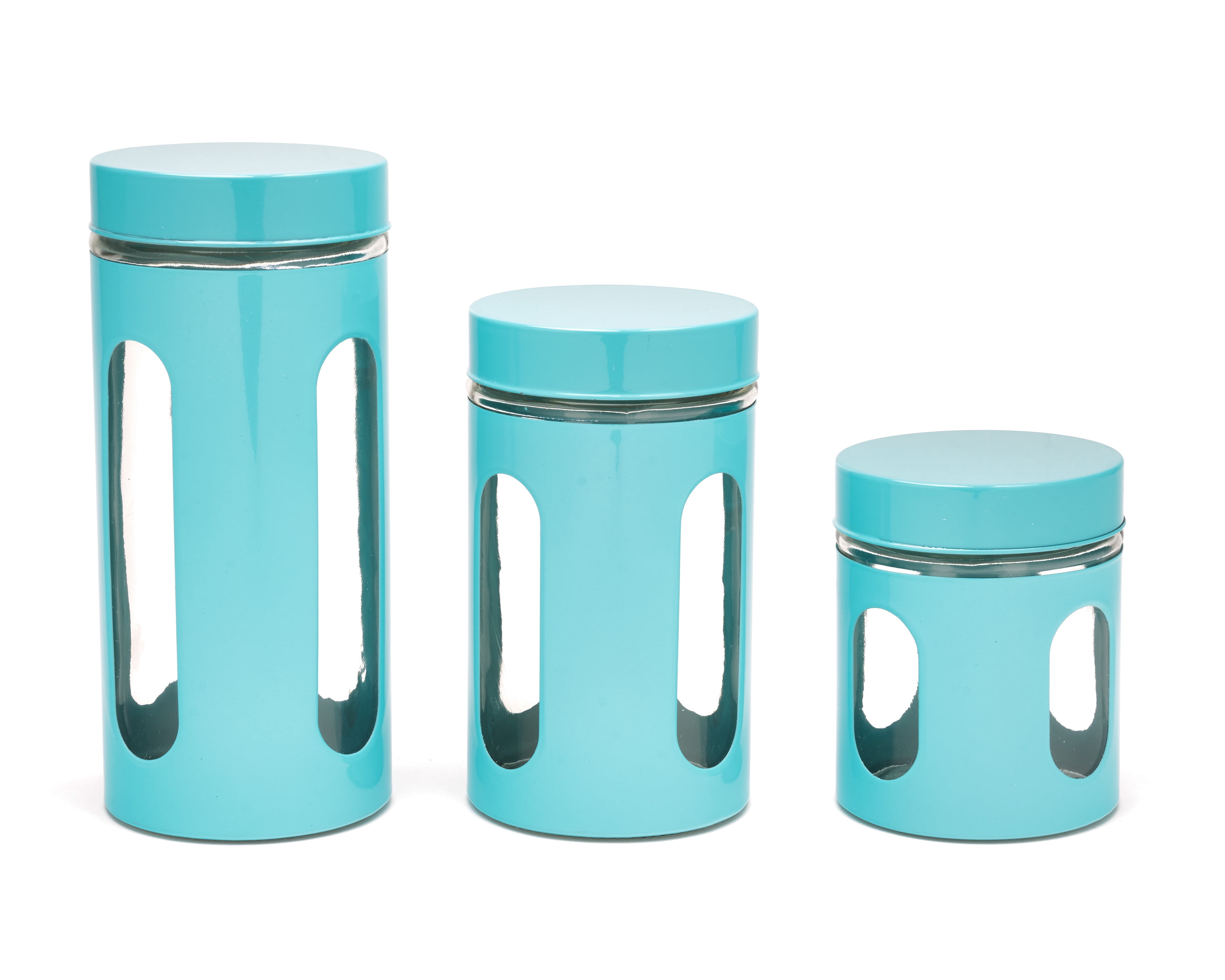 Premius Airtight 3-Piece Kitchen Glass Canister Set Turquoise Blue 