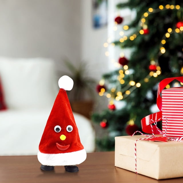 Fiudx juguetes Eléctrico ejecutará sombrero de Navidad juguete caminando campana oscilante luces árbol sombrero de Navidad juguete