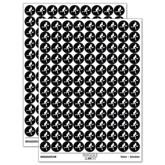 Woman Tennis Player Sports 200 Round Stickers - Black - Gloss Finish - 0.50" Size