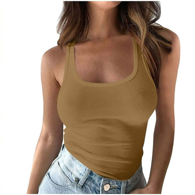 Wlynlyn Womens Plus Size Tank Tops Summer Sleeveless Shirts Square Neck Going out Tops Ribbed Knit Stretchy Slim Fitted Basic Tees 5XL