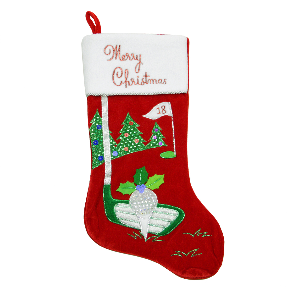 20" Red Velveteen Golf Themed Christmas Stocking with White Embroidered Cuff - Walmart.com 