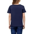 thumbnail image 5 of CCRFTGI Shirts for Girls Trendy Short Sleeve Bowknot Print Tunic Tops Fall Crew Neck T-Shirts Oversized Soft Solid Teen Girl Clothes Navy 13-14Y, 5 of 5