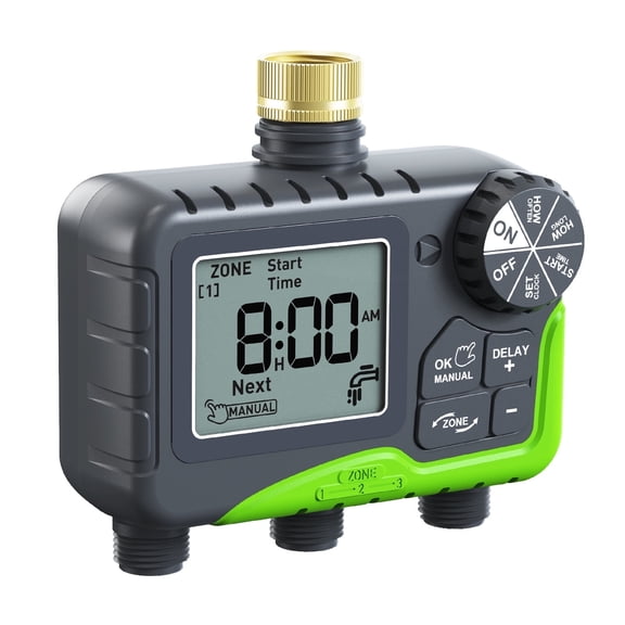 RainPoint Sprinkler Timer with Brass Inlet, 3 Zone Water Timers for Hoses, Garden Watering System