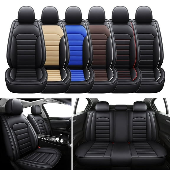 WILLJOY Car Seat Covers Universal Fit for Most Car Sedans SUV, Waterproof Faux Leather Front and Back Seat Cushion Protectors Black