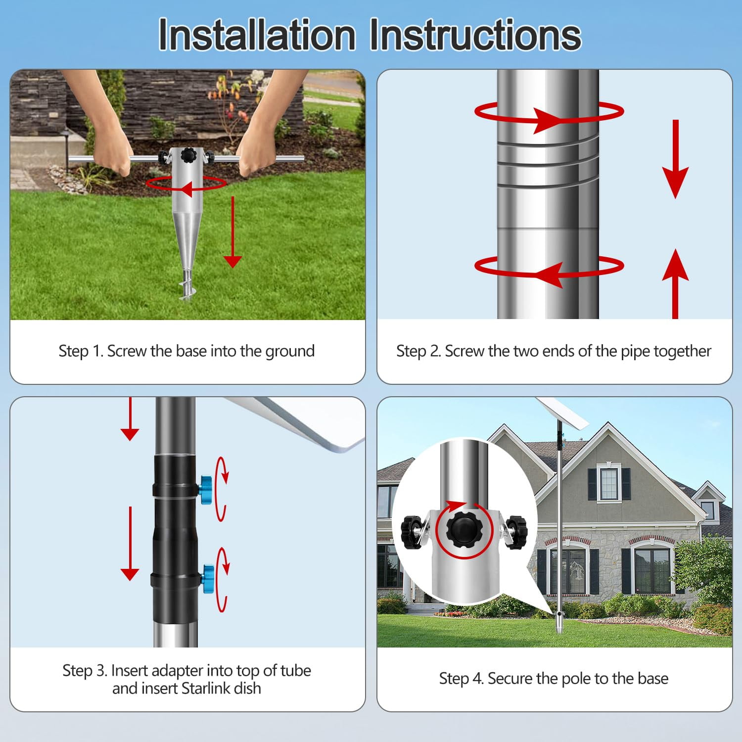 Starlink Pole Mount, 9ft Starlink Ground Pole Mount Kit Features a