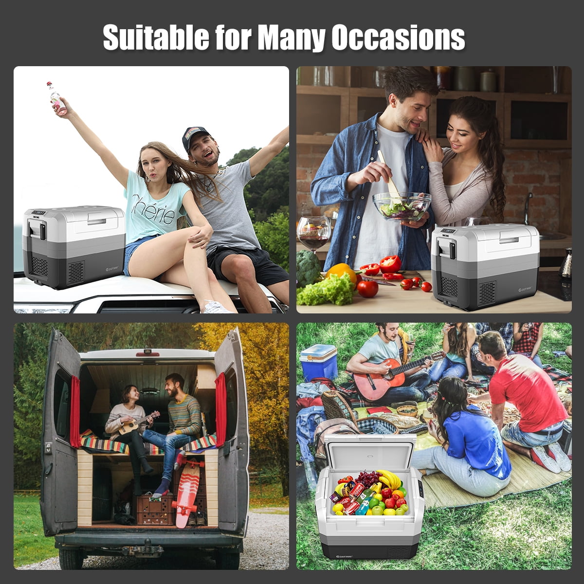 Costway 58 Quart Portable Electric Car Cooler Refrigerator Compressor Freezer for RVs Camping