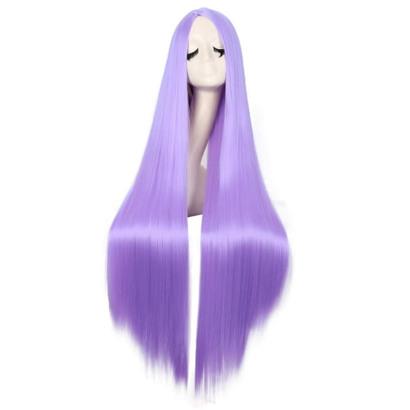 Namzi -a Super Long 100CM Straight Wig No Bangs Middle Parted Rose Network White Party Anime Cosplay Hair Extra Long(Light Purple)