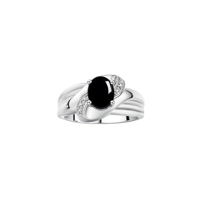 RYLOS Rings for Women 14K White Gold Ring Oval 9X7MM Gemstone & Diamonds Classic Design October Cabochon Onyx Jewelry for Women Size 5