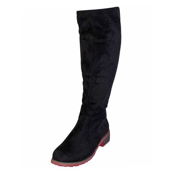 Black Faux Suede Knee High Riding Boots For Women Size 5