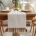 thumbnail image 1 of GHSDFBB Boho Table Runner Rustic Style 13\u201cx108\u201d, Cream Braided Farmhouse Linen Table Runner 108 Inches Long with Tassels for Dining Room Kitchen, 1 of 5