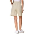 thumbnail image 3 of Pantalones cortos INSPIRE CHIC para mujer, de tiro alto, de lino, de pierna ancha, con cintura elástica, elegantes y casuales, pantalones cortos de verano Bermuda XL color albaricoque, 3 of 5