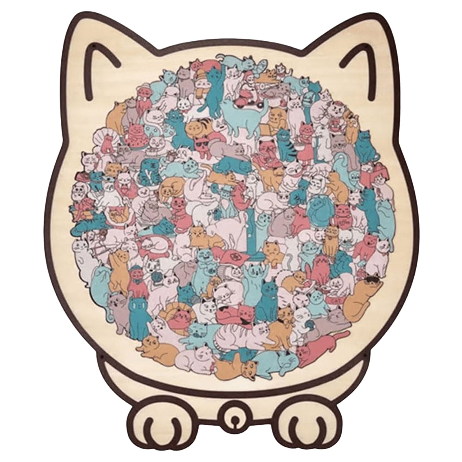 Morandi-Colored 135-Piece Cat Shaped Wooden Jigsaw Puzzle Unique