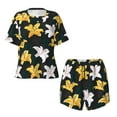 thumbnail image 4 of Kdxio Lilies Flowers Print Pajamas Sets for Women Short-Sleeved Pjs with Lounge Shorts Two Piece Sleepwear S-4XL, 4 of 9