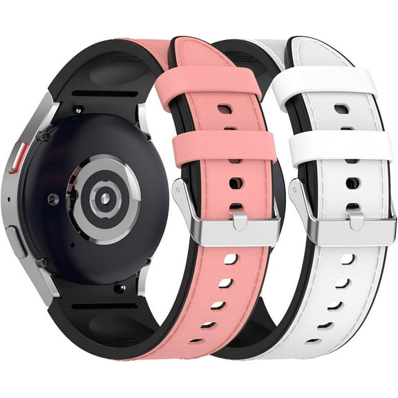 Silicone&Leather Design Band Leather Straps for Samsung Galaxy Watch 6/6 Classic Band, No Gap Link Bracelet with Clasp Metal Strap for Galaxy Watch 6 5 Pro 5 4 Band 40mm 44mm 45mm,6 Classic 43mm 47mm