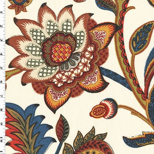 Brown/Ivory/Multi Floral Print Canvas Home Decorating Fabric, Fabric By