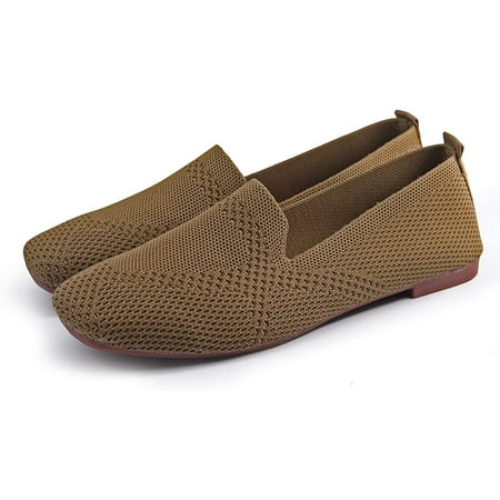 

QWZNDZGR Women Flat Shoes Knitted Lightweight Slip-on Loafers Breathabel Soft Comfortable Ballet Flats