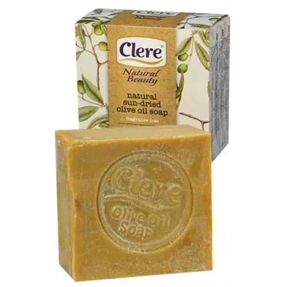 CLERE Jabón de aceite de oliva natural, hecho a mano y secado al sol con ingredientes puros, suave y sin fragancia, 200 gramos, paquete de 3