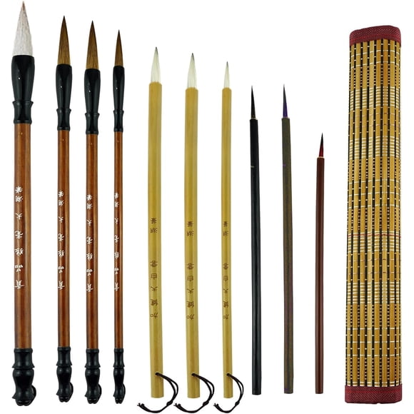 Chinese Calligraphy Brush, Chinese Brush Calligraphy Set with 10 Mixed Sizes Chinese Calligraphy Pen for Watercolour Painting Drawing Kanji Japanese Writting (with Holder)