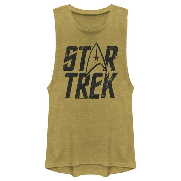 Junior's Star Trek: The Original Series Distressed Logo Festival Muscle Graphic Tee Gold Heather X Large