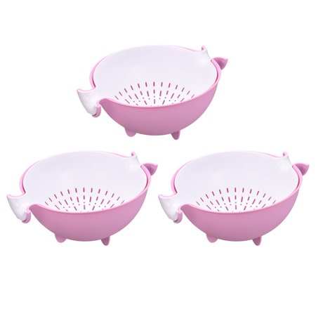 Kitchen Strainer Colander 3PCS Plastic Food Strainer with Dual Handles Basket Pink