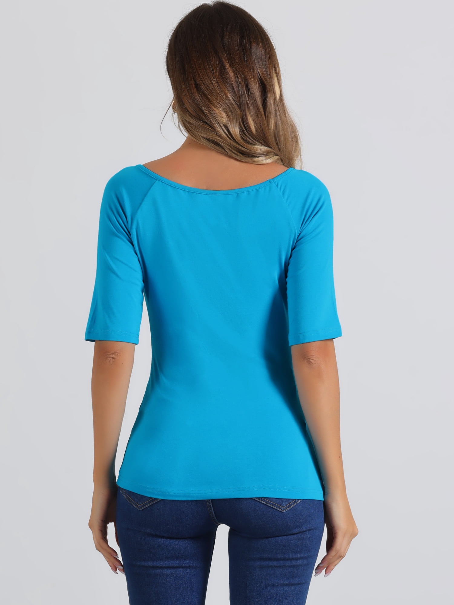 DARING DIVA Women's Slim Fit Pullover Boat Neck Stretchable T-Shirt S Lake Blue