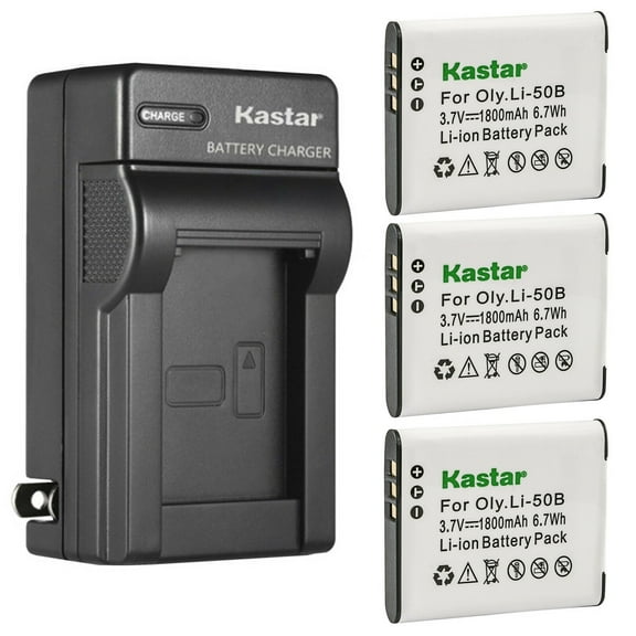 Kastar 3-Pack Battery and AC Wall Charger Replacement for Olympus Li-50B, Tough TG-870, VG-170 VG-190, VH-410, VH-5, VH-510, VH-515, VH-520, VR-340, VR-350, VR-360, VR-370, XZ-1, XZ-10 Cameras