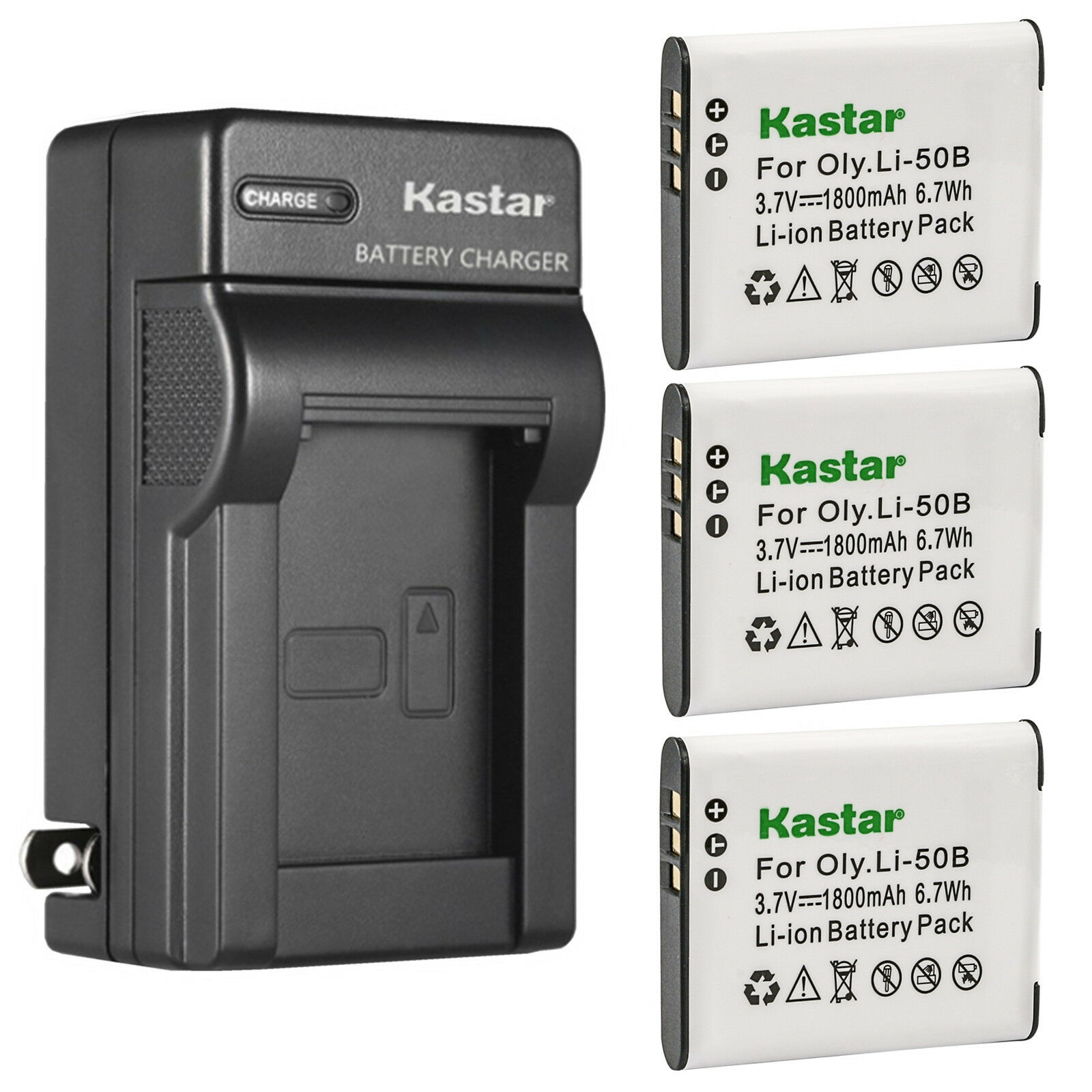 Kastar 3-Pack Battery and AC Wall Charger Replacement for Olympus Li-50B, Tough TG-620 iHS, Tough TG-630 iHS, Tough TG-805, Tough TG-810, Tough TG-820 iHS, Tough TG-830 iHS, Tough TG-835, Tough TG-850 - image 1 of 6