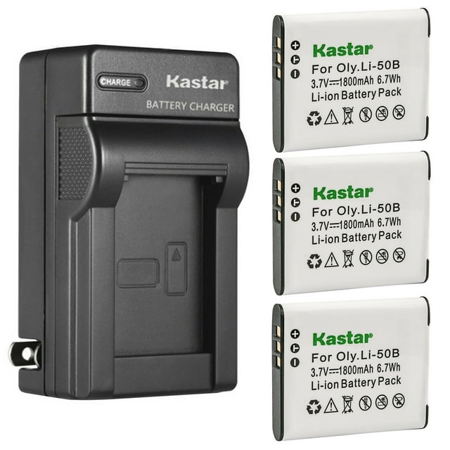 Kastar 3-Pack Battery and AC Wall Charger Replacement for Olympus Li-50B, Tough TG-620 iHS, Tough TG-630 iHS, Tough TG-805, Tough TG-810, Tough TG-820 iHS, Tough TG-830 iHS, Tough TG-835, Tough TG-850