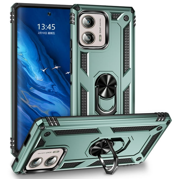 SaniMore Tri-layer Case for Motorola Moto Edge+ (2023), 360° Rotating Holder/Kickstand Rugged PC Back + TPU Bumper Magnetic Car Mount Anti-fingerprint Anti-fall Heavy Duty Protective Case, Darkgreen