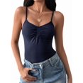 thumbnail image 3 of Women Y2K Sweetheart Neck Sleeveless Crop Tank Tops Backless Pleated Bustier Camis Going Out Top Dark Blue XL, 3 of 7