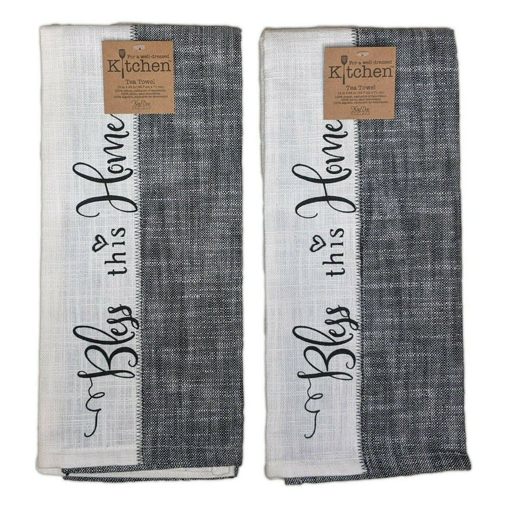 Set Of 2 BLESS THIS HOME Farmhouse Terry Kitchen Towels By Kay Dee