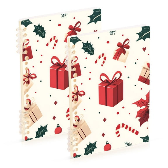 FORMRS 1-Subject Spiral Notebook 8" x 5" College Ruled 60 Refillable Sheet A5 Hard Cover, 2 Pack, Red Christmas Box Pattern