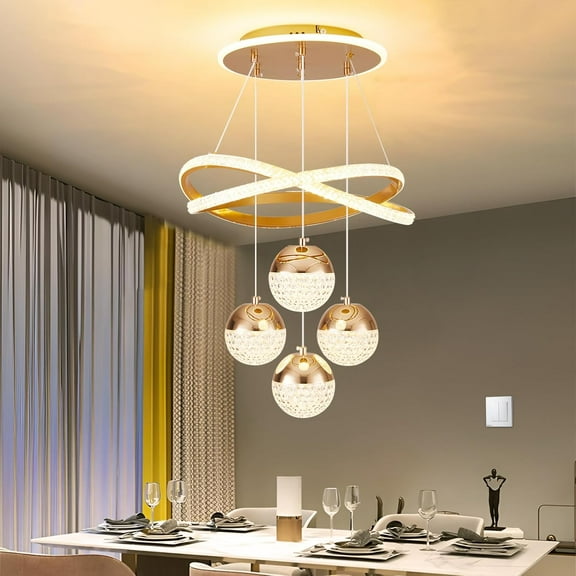 Modern LED Chandeliers Black/Golden 3-Color Dimmable Pendant Light for Kitchen Island, Dining Room, Living Room, Contemporary Hanging Ceiling Light, Adjustable Height, Perfect for Modern Home Decor