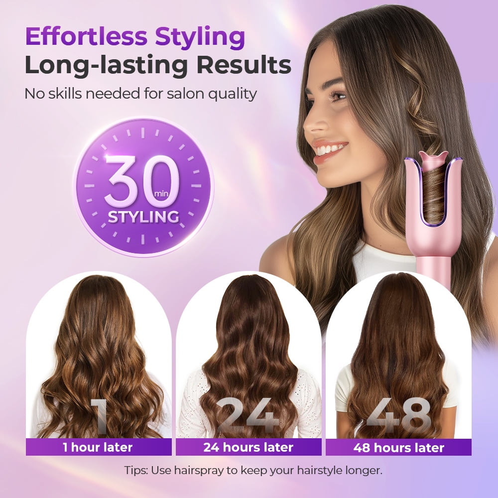 Automatic Curling Iron, SINGES Professional Hair Curler, 3 Temps Setting, Anti-tangle Ceramic Barrel Rotating, 30S Fast Heating, 22mm Auto 360° Rotating Hair Wand