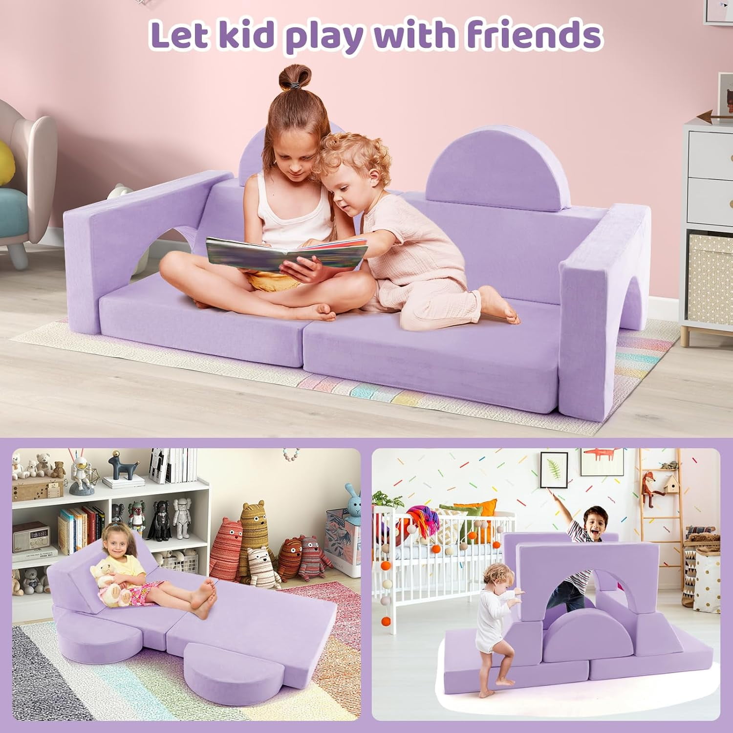 OLAKIDS Modular Kids Play Couch, 8PCS Toddler Sectional Sofa Building Fort for Playroom, Bedroom, Imaginative Convertible Floor Cushion, Foam Set for Boys and Girls