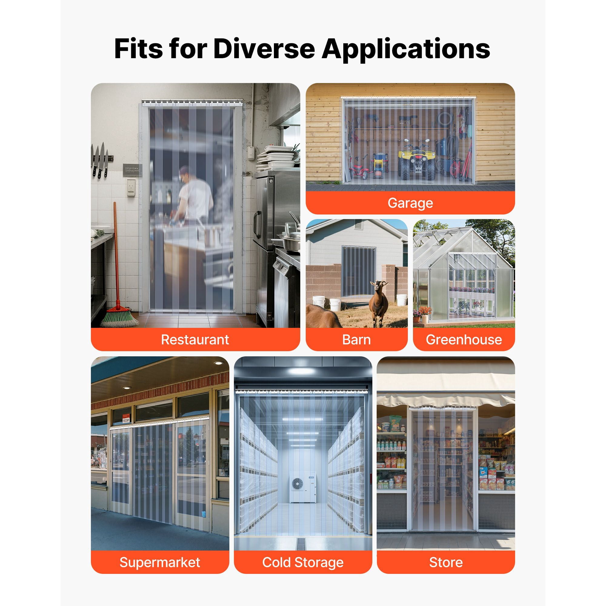 Thermal Insulating Clear PVC Strip Door - 6 Strips, Each 84" High x 36" Wide, for Walk-In Freezer, Cooler, Commercial Warehouse, and Garage Doorways