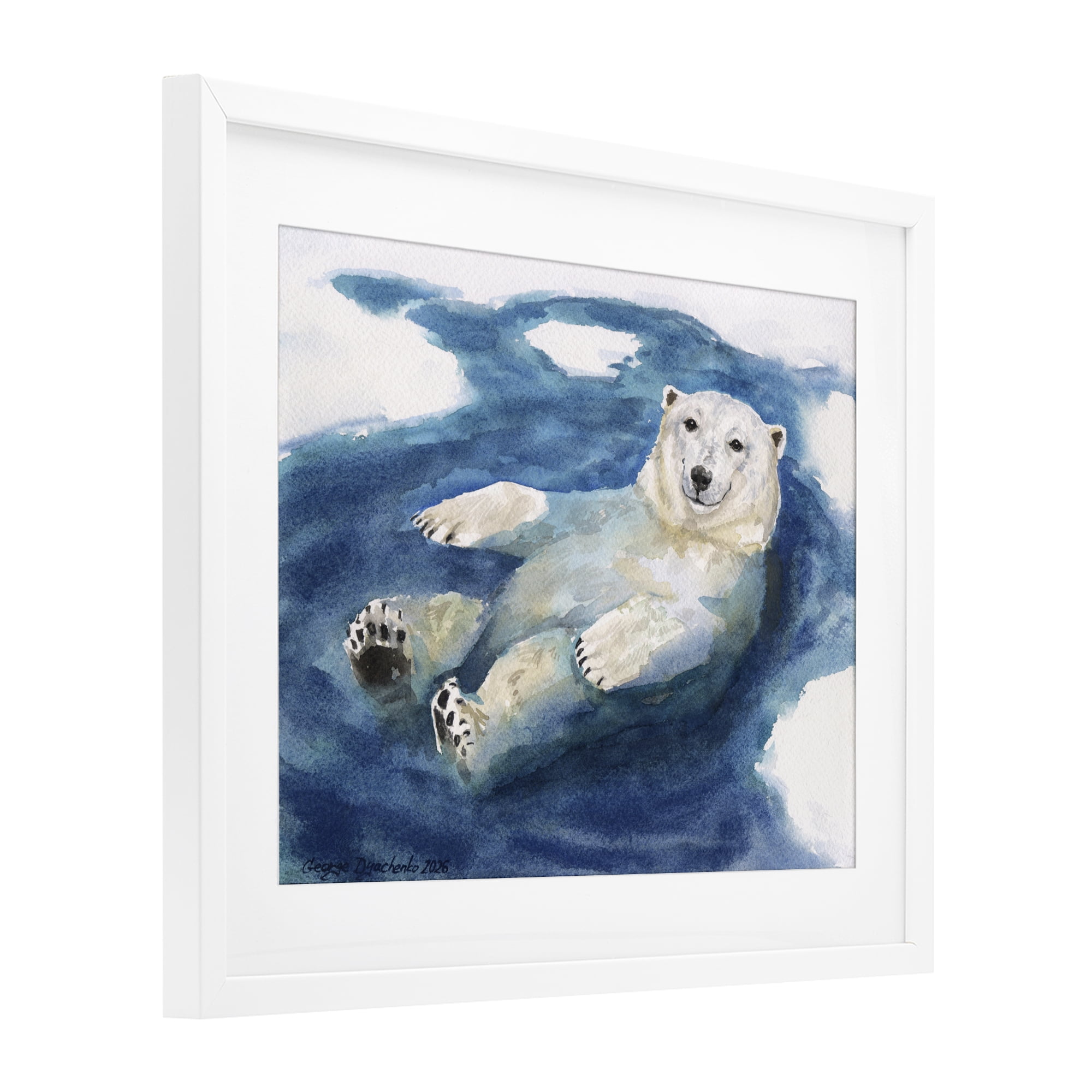 Stupell Industries Polar Bear Icy Bath Time White Framed Print Under Glass, design by George Dyachenko