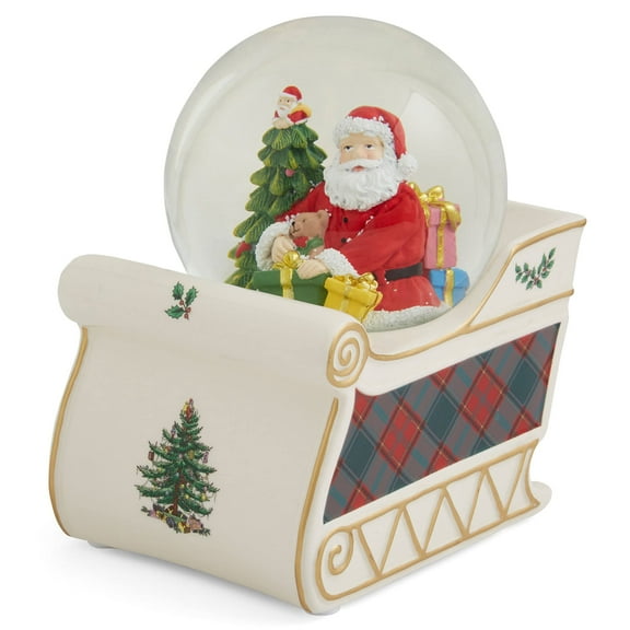 Spode Christmas Tree Santa Sleigh Winter Wonderland Snow Globe, Plays Soothing Music – Durable Dolomite, Personalized Collectible Holiday Gift & Great for Christmas, Weddings, Home Décor