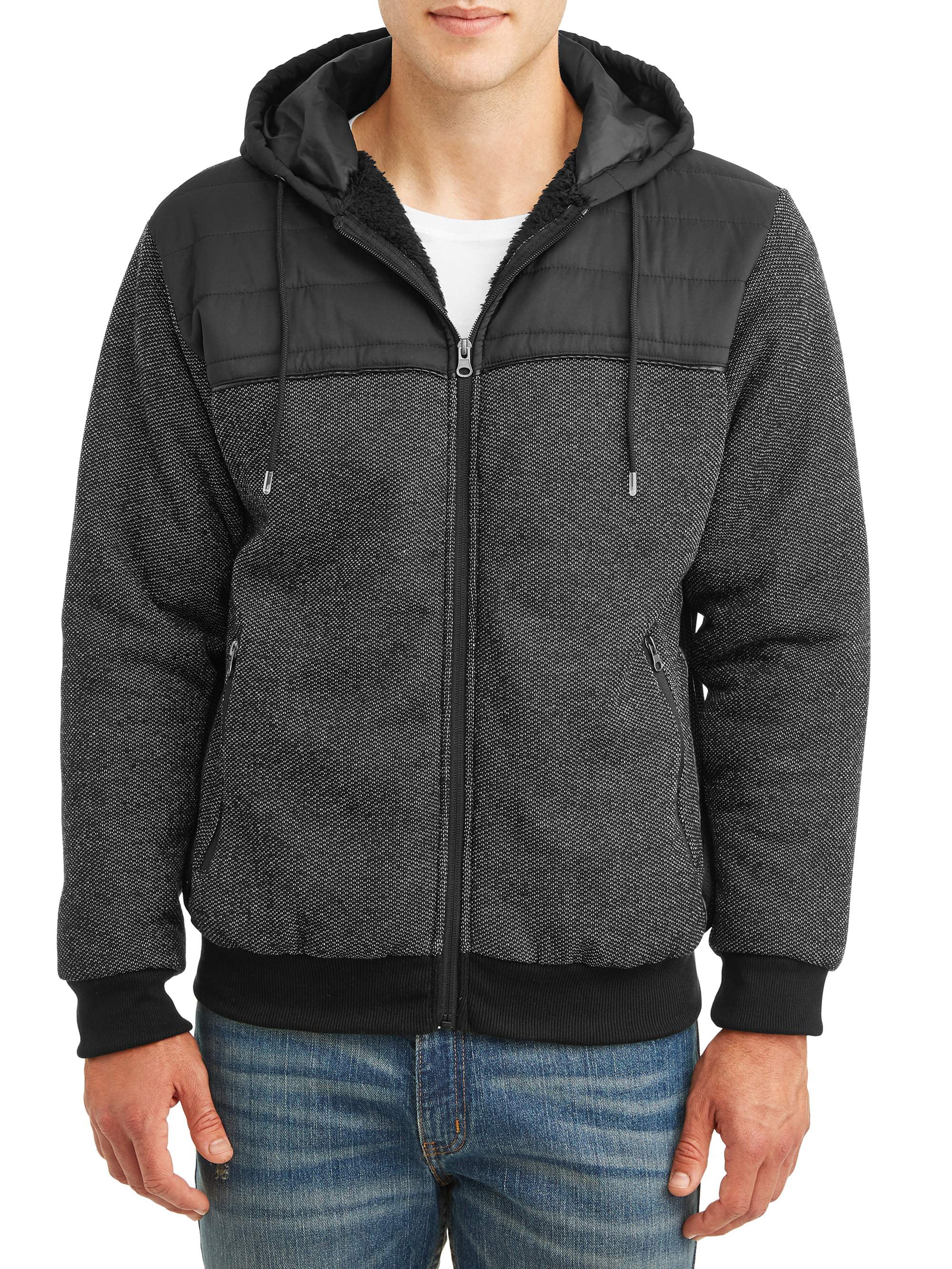 PNW Men's Full Zip Sweater Fleece Hood Jacket with Nylon Piercing, up ...