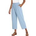 thumbnail image 6 of Capri Pants for Women Casual Summer Wide Leg Cotton Linen Cropped Pants Lightweight Drawstring Loose Beach Clothes, 6 of 6