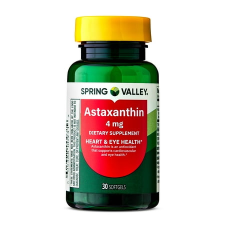 Spring Valley Astaxanthin Dietary Supplement Softgels for Heart and Eye Health, 4 mg, 30 Count