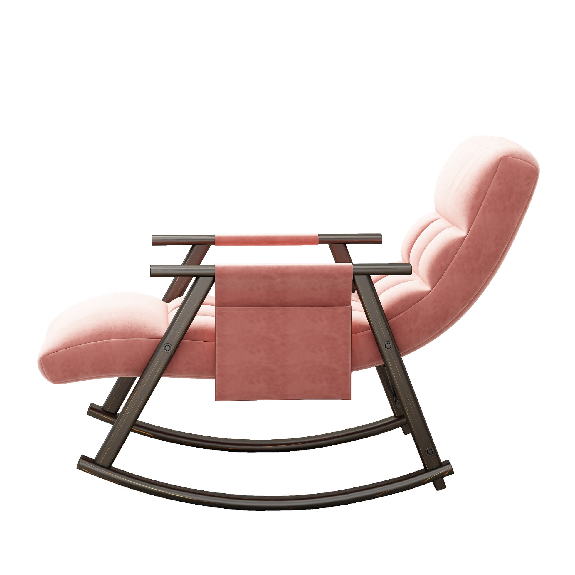Aukfa Upholstered Rocking Chair, Lounge Chair w/ Adjustable Back & Foot Rest,GrayAdjustable Pink
