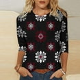 thumbnail image 2 of T-Shirt pour Femmes, Imprimé Décontracté à Col Rond, Manches 3/4, Coupe Ample pour les Vacances, Hauts pour Femmes, 2 of 5