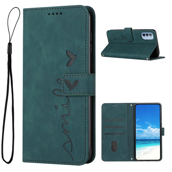 Allytech Flip Wallet Case for Motorola Moto G51 5G,Drop Protection Magnetic Closure Folio Card Slots Premium PU Leather Purse Kickstand Phone Cover with Wrist Strap,Green